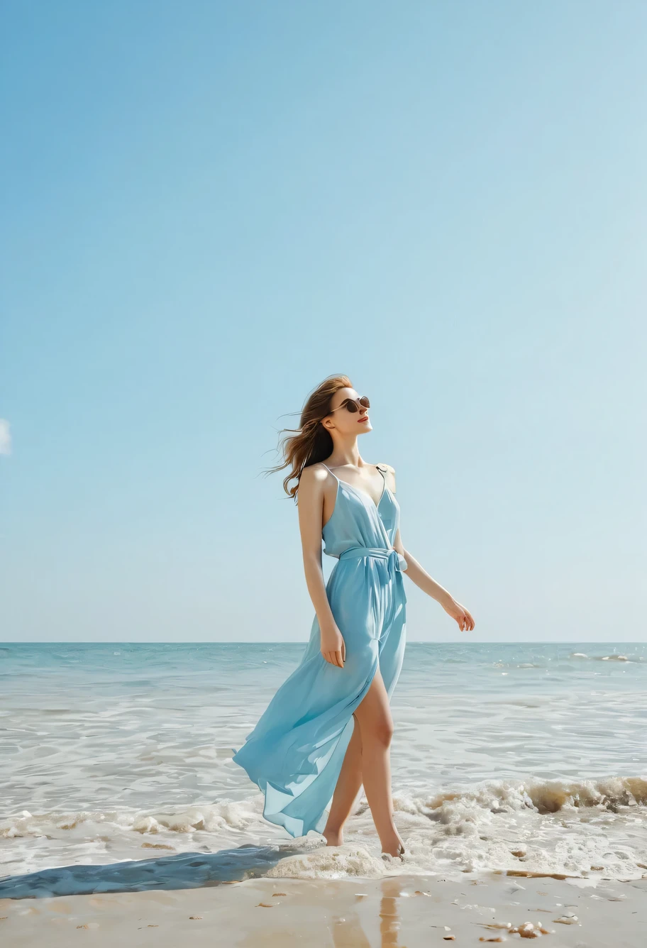 european style woman in beach