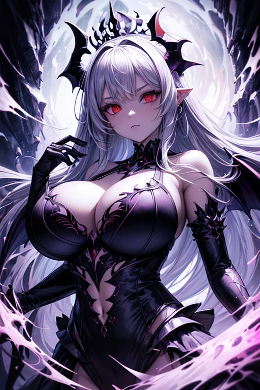 Ambilight, masterpiece, ultra-high quality, (ultra detailed original illustration), Perfil Portrait of a beautiful Demon Girl, Upper body, Crown of Bones, (Evil Fashion:1.1), (Red Eyes:1.5,) (Double exposure, fusion of fluid abstract art, Glitch, 2D), (Gothic Original illustration composition), fusion of limited color, Fractal Geometric, (Comic art), (big breasts:1.3)