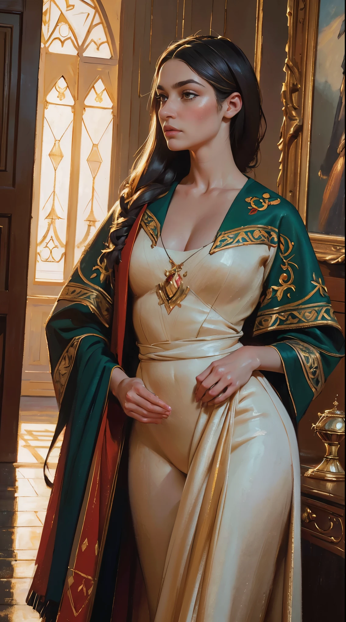 (AOC:1.1), braga, from Rusia, hunched over, wide hips, thick thighs, oil painting, by Sargent, (best quality,4k,8k,highres,masterpiece:1.2), ultra-detailed, (realistic,photorealistic,photo-realistic:1.37), portraits, warm color palette, soft lighting.