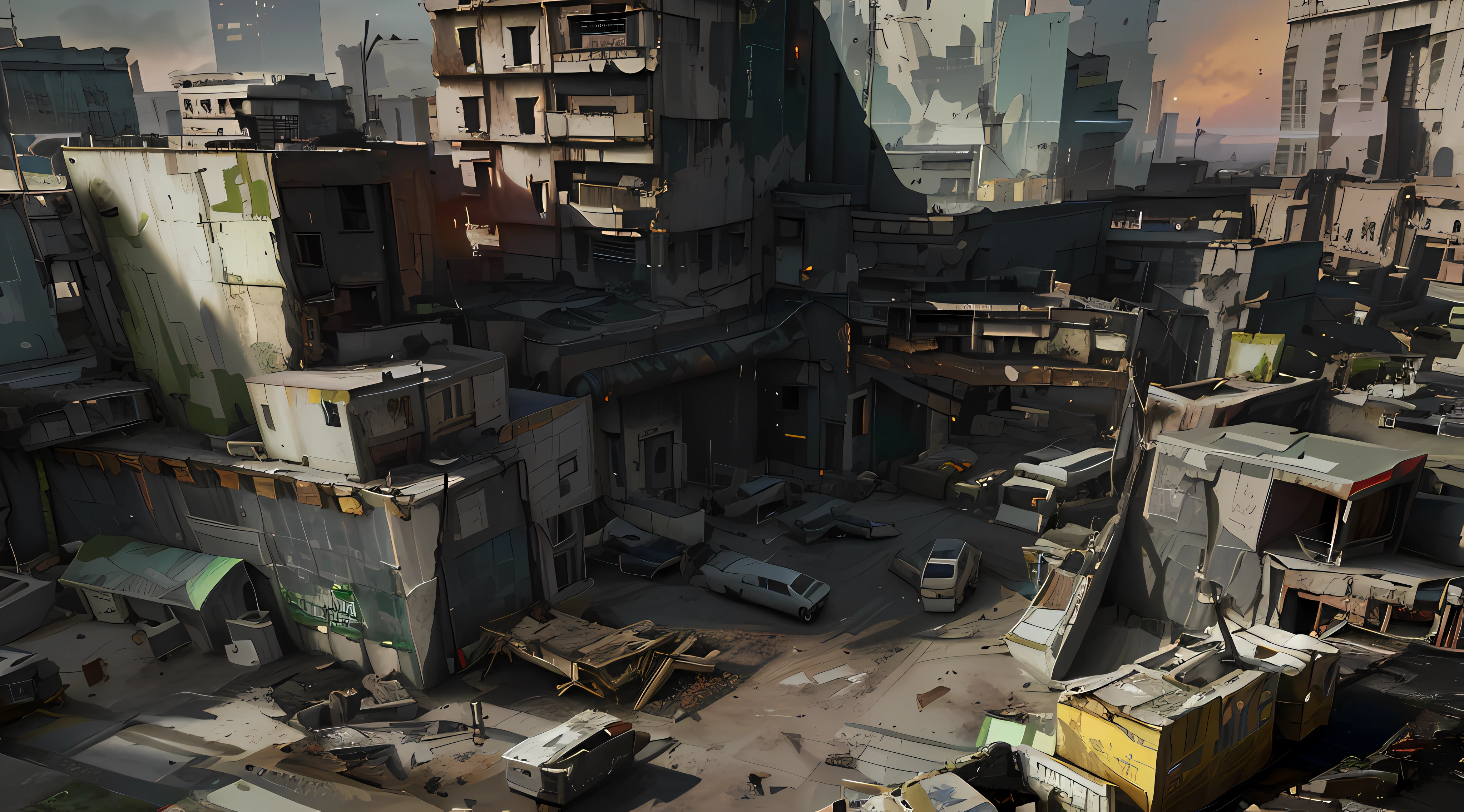 Photorealistic photographs, Ultra-sharp details, resident Evil, buildings stacked on top of each other dirty cities cyberpunk, высокореалистичная визуализация Unreal Engine