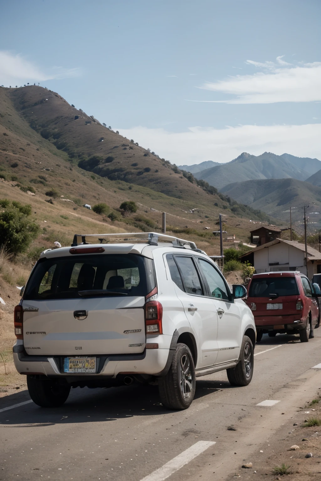 photograph of the HUAYNAROQUE-JULIACA PUNO CON CRISTO BLANCO hill , cara perfecta, CON CONTENEDORES MARITINOS Y TRAILERS MODERNOS