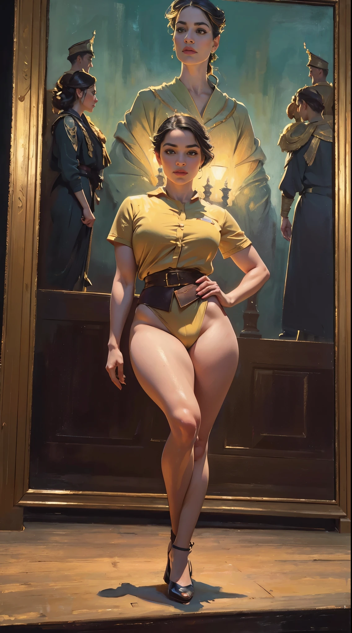 (AOC:1.1), braga, from panoramic, hunched over, wide hips, thick thighs, oil painting, by Sargent, (best quality,4k,8k,highres,masterpiece:1.2), ultra-detailed, (realistic,photorealistic,photo-realistic:1.37), portraits, warm color palette, soft lighting.