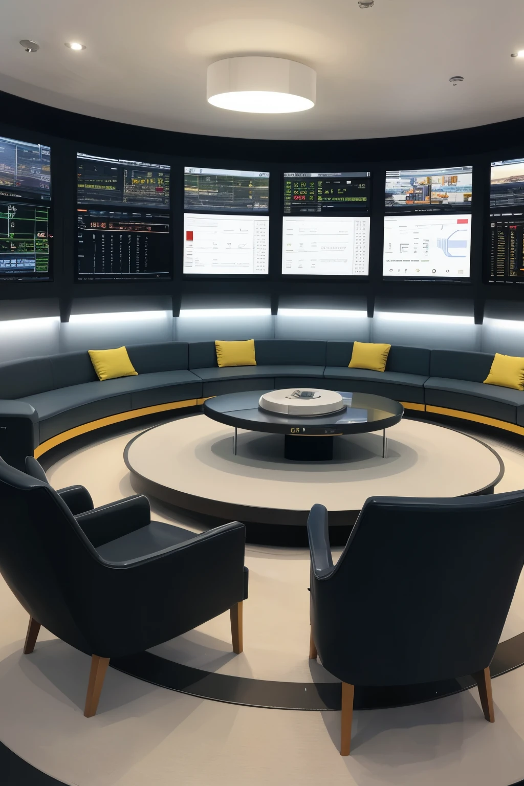 Raumschiffzentrale, futuristisch, eng, Monitore, Lounge,