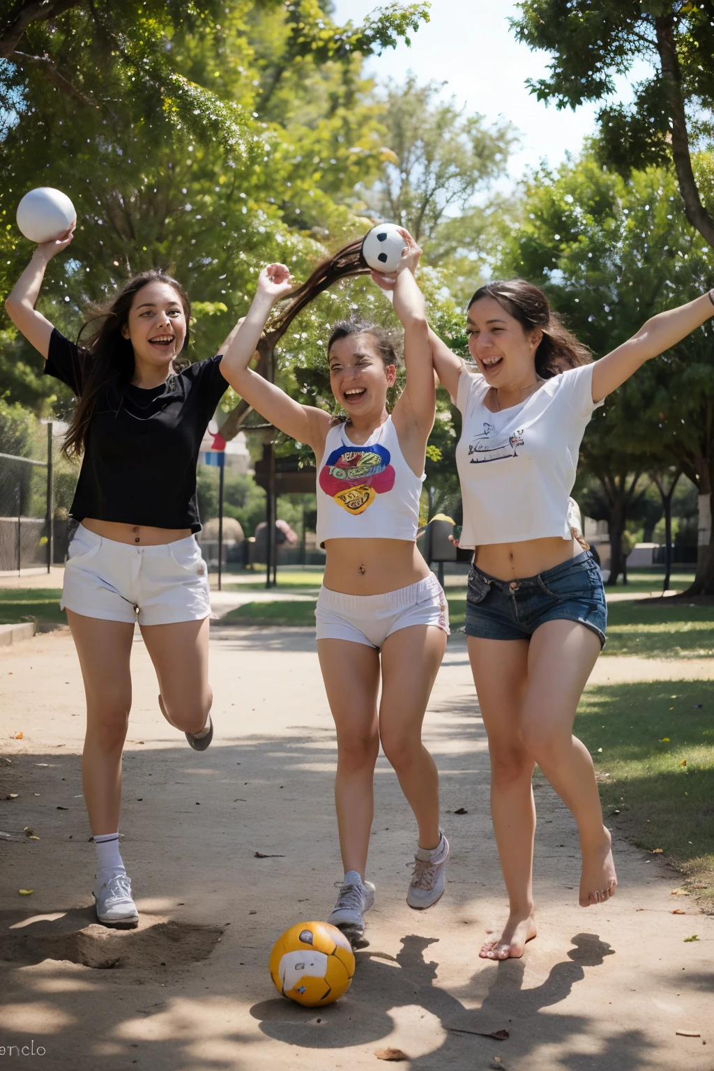 Amateur photo of a football match with teens girlsplaying football topless, high details, amateur photo, grain photo