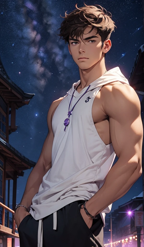 1 male, Japanese male model, high resolution 4k, adult, handsome, perfect face detail, detailed eyes and face, clean shaved, sixpack, white eyebrow hair, white eyelashes, Naked torso, Detailed face, perfect face, dynamic lighting, Real skin texture, ((Perfect hand details)), ((Real and complete hand details)), unreal engine, hd picture, satoru gojo, Jujutsu kaisen, white hair, short hair ,hair between eyes ,blue eyes, white skin, Sexy clothes, singlet
