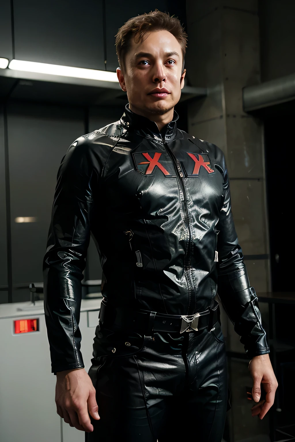 The hero "X-Force" is a fearless and visionary man, inspired by the real-life innovator Elon Musk at 52 years old. Endowed with advanced technological abilities and a brilliant mind like Musk, he wears a futuristic suit made of high-tech and durable materials, with the stylized symbol "X" on his chest, representing his identity as a protector of innovation and progress. Just like Musk, X-Force is known for his courage, determination, and dedication to using technology to create a better and safer world for all.
