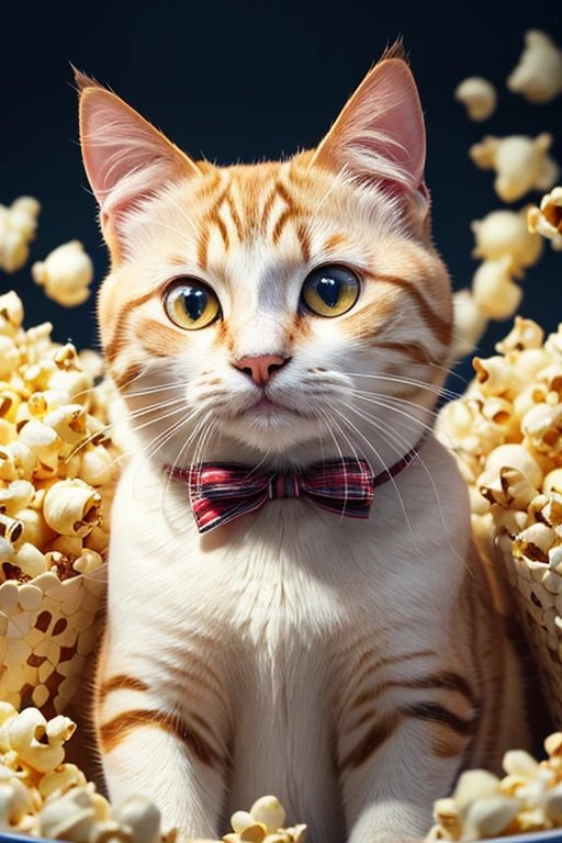 a beautiful cat made of popcorn. hyperdetalization,stylization,16k,poster,close-up