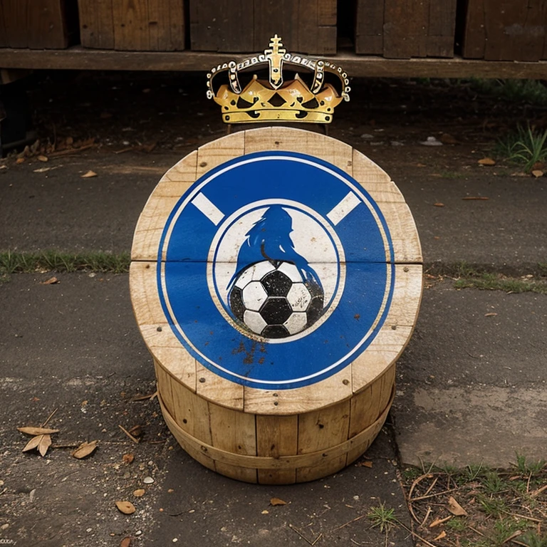 logo de futbol soccer con un barril de madera y una corona arriba, with the word “Real Barril FC”