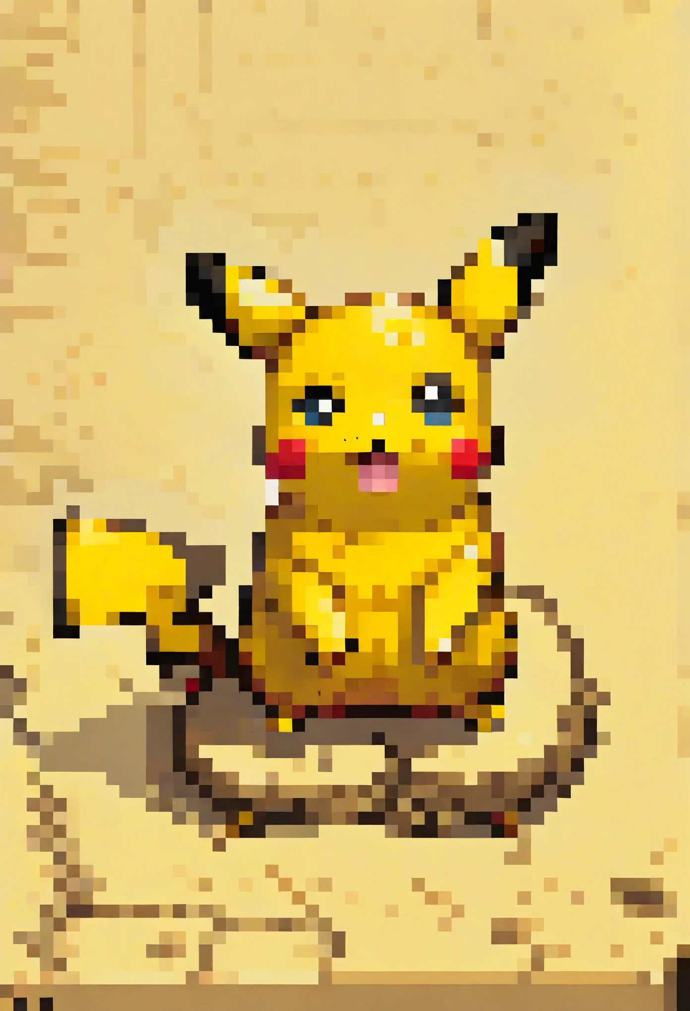 pikachu's face from pokemon, standing one arm, pixel art, minimalist, high detail