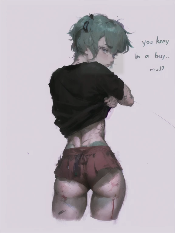 1guy, blue pigtails, self harm, blood ,scars on thighs,, short hair, tired, exhausted eyes, purple eyebags, furrow eyebrow, european, nice thighs, horror and moody lighting, pouting, small , low muscle mass, chubby, cute pouting, furrow eyebrows, dolly eyes, blush