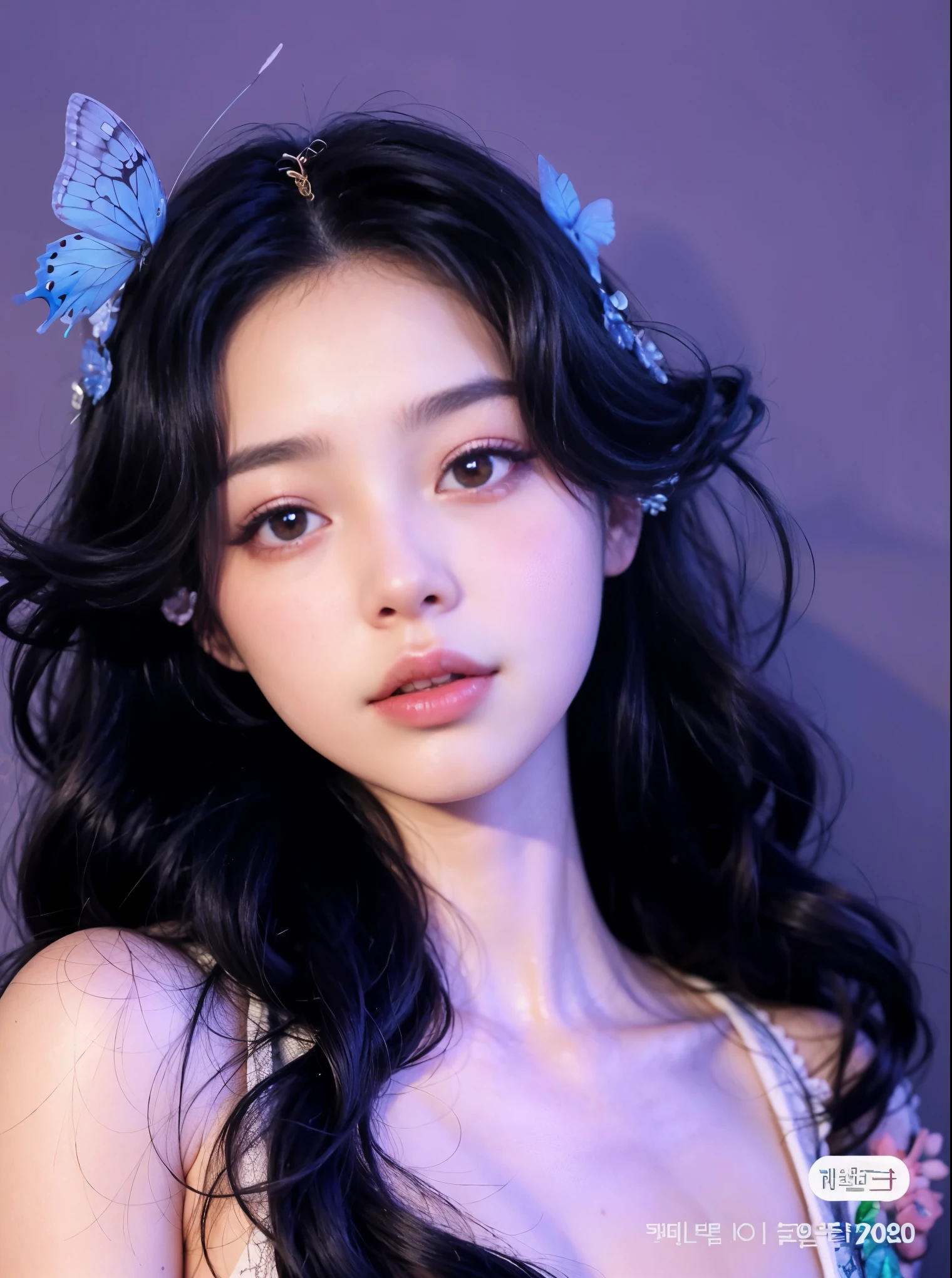 a close up of a woman with long black hair and a butterfly headband, aesthetic cute with flutter, ulzzang, popular south korean makeup, popular korean makeup, fairycore, inspired by Yanjun Cheng, yanjun chengt, ethereal beauty, sakimichan, xision wu, artwork in the style of guweiz, xintong chen
