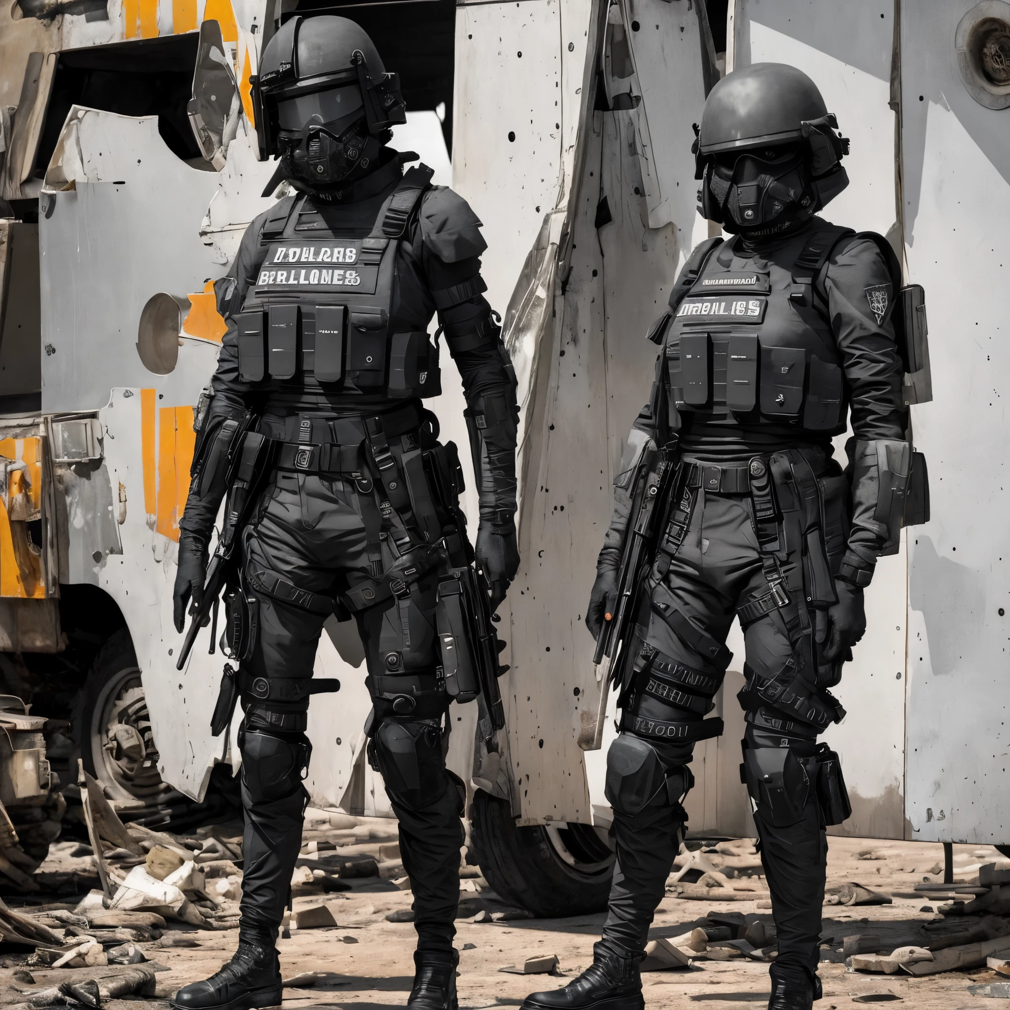 Post apocalyptic scenario, carros destruidos, wreckage, caos, guerra, mulher armada, cinza, roupa policial, armadura, sangue, mulher vestida de policial, mulher alta, mulher ruiva, bonita, fardada