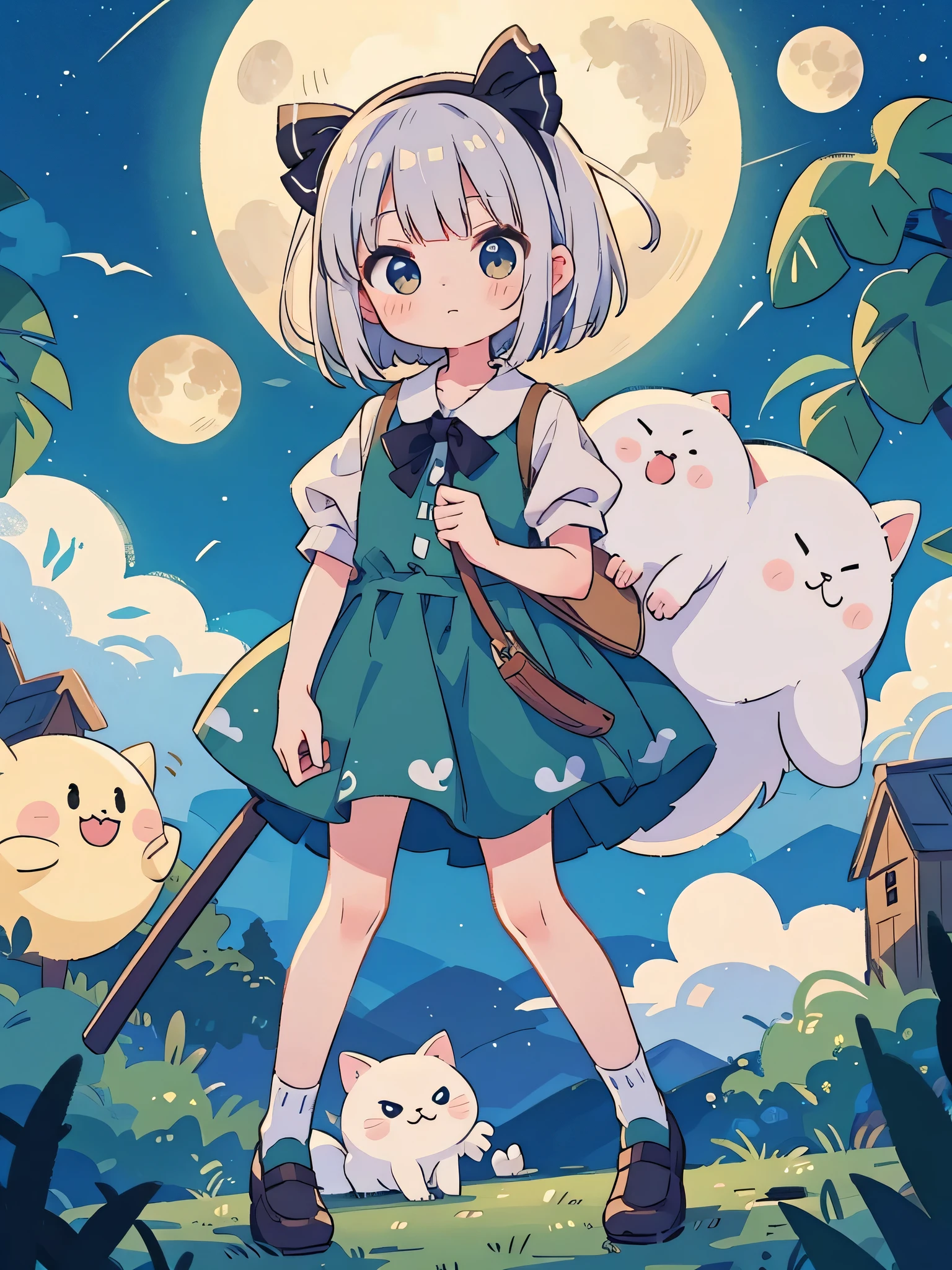 super high quality Super high quality masterpiece Konpaku Youmu cute face full moon night one person
