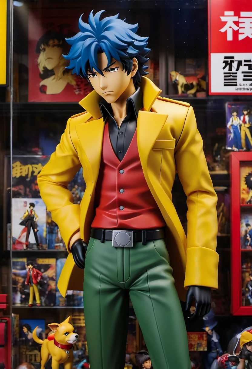 (best quality,4k,8k,highres,masterpiece:1.2),ultra-detailed, Cowboy bebop doll's , product for sale, in the window of a toy store, Cowboy Bebop is a Japanese animated series. set in the year 2071. text that says " cowboy bebop " .
