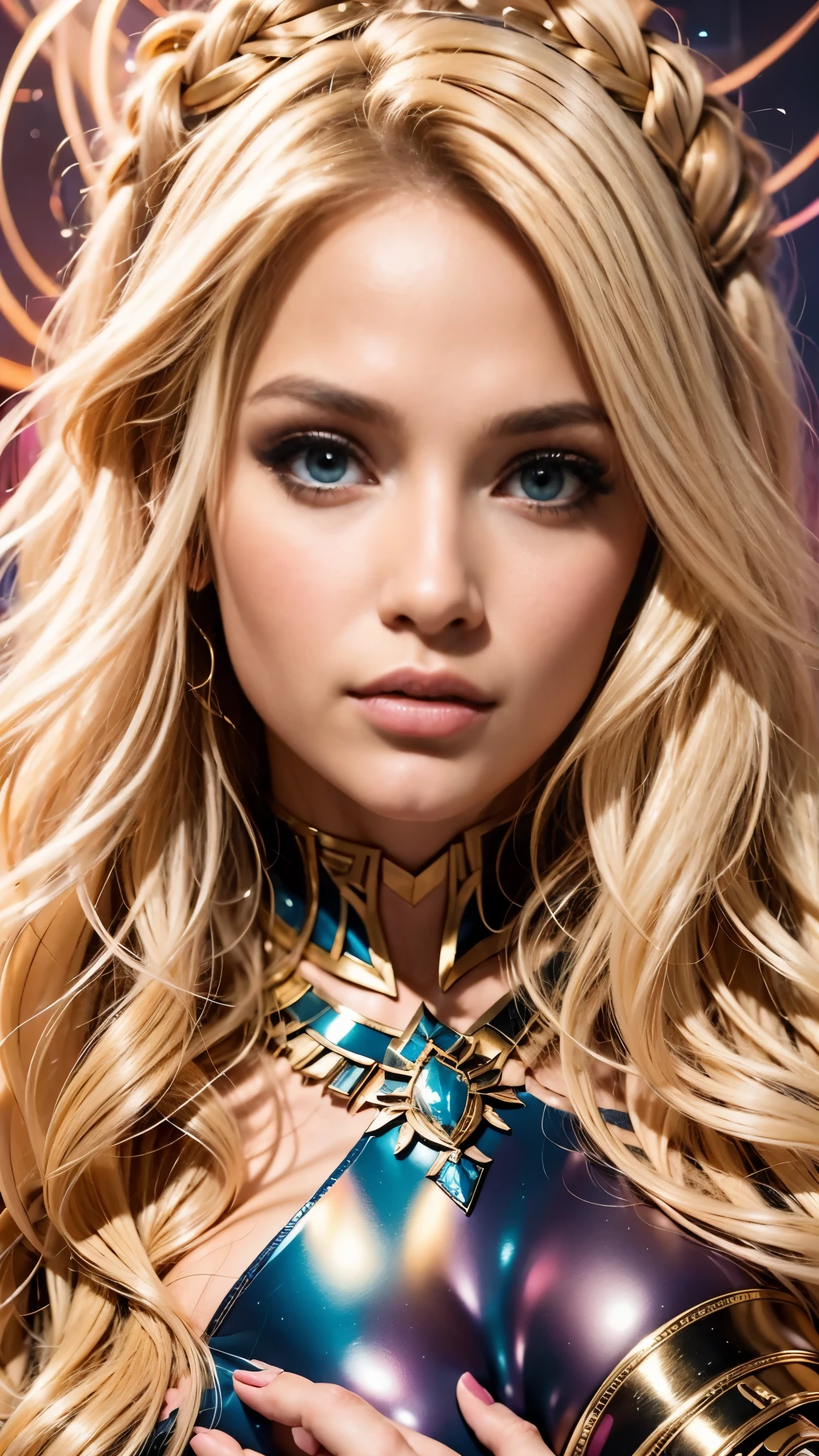 (Beautiful woman), full body view, a close up of a woman with long blonde hair holding a cell phone, inspired by Magali Villeneuve, fantasy art portrait, fantasy portrait art, detailed matte fantasy portrait, alice x. zhang, fantasy portrait, epic fantasy art portrait, beautiful fantasy art portrait, magali villeneuve', graphic artist magali villeneuve, fantasy genre portrait, epic fantasy digital art style