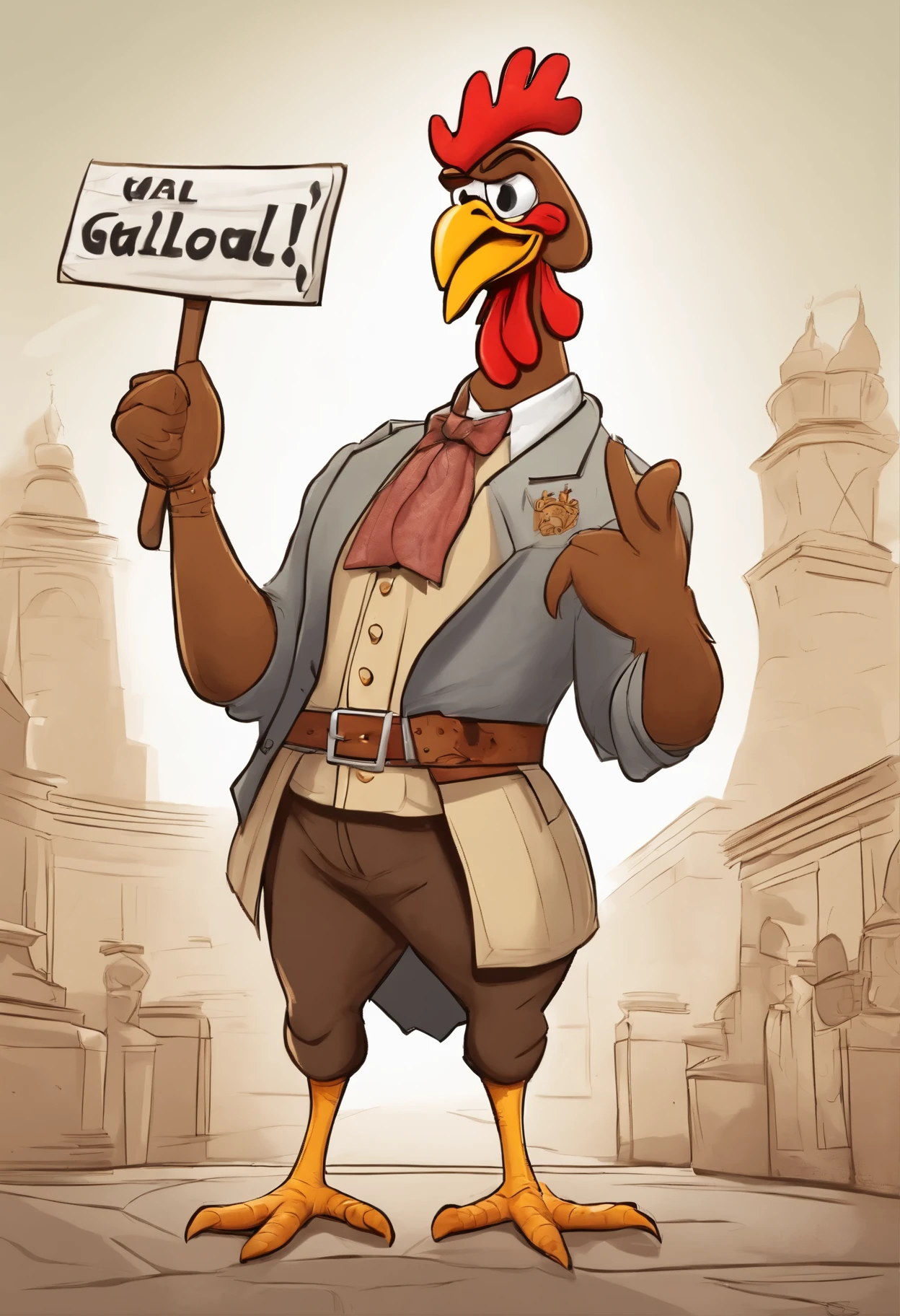 cartoon pollo holding a sign and pointing at it, gallo, anthropomorphized pollo, gallo!!!!, conceited, pollo, illustration of a gallo, the pollo man, pollos, subido, ( tierra ), illustration of an angry gallo, the king of gallo, conceited smirk, mascota de la escuela secundaria, high definition illustration, hombre de ganso, mascota de cuerpo completo