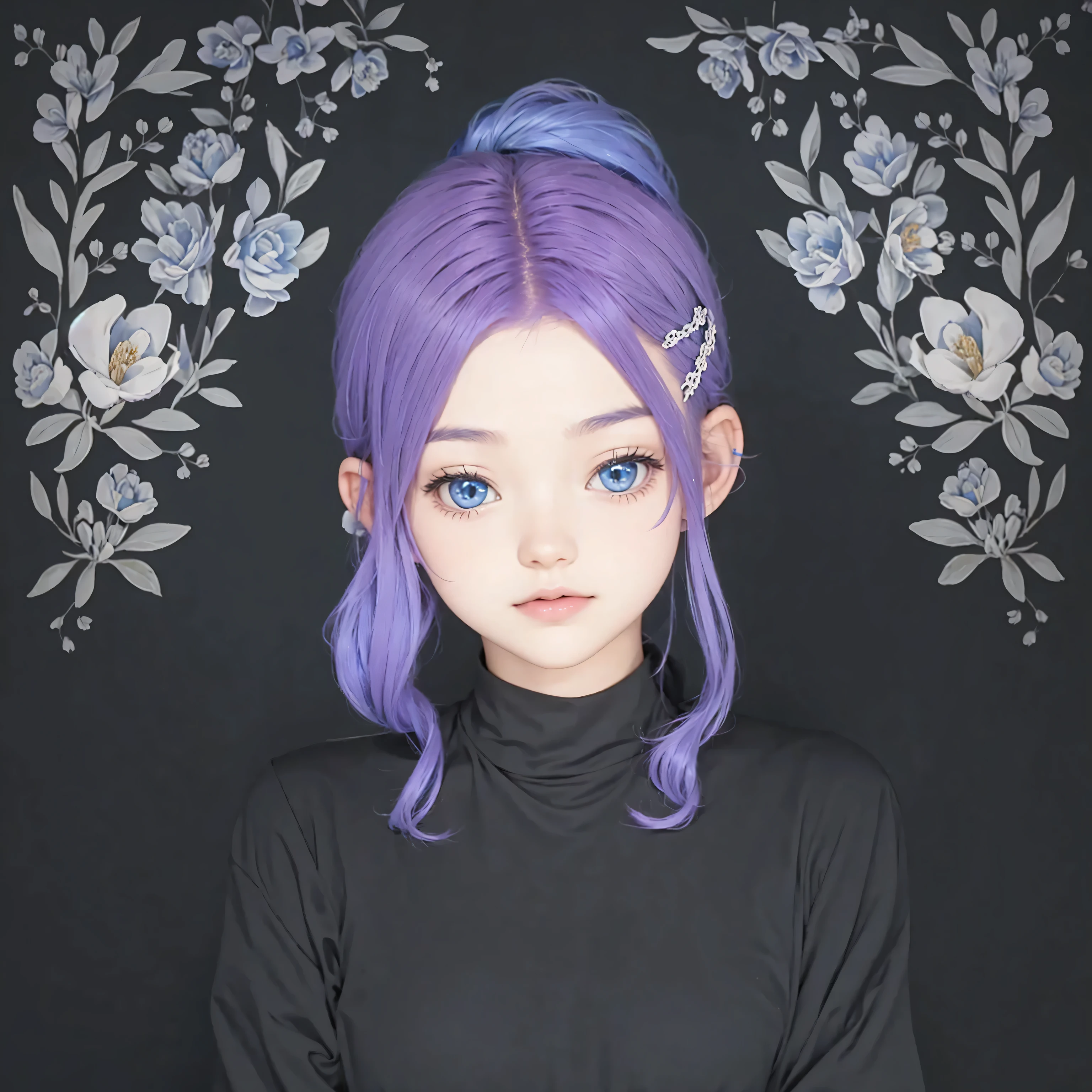 1 girl, light blue hair,