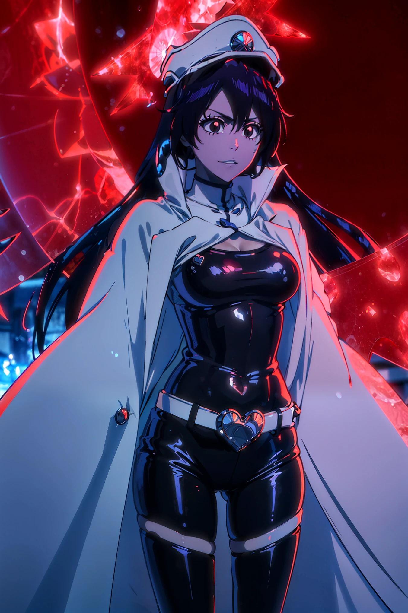 (best quality, masterpiece:1.2), realistic portrait of Chitanda Eru, with long flowing hair, closed mouth, and captivating big eyes, ((dressed in full tight black latex clothes)). She stands gracefully, looking at her outfit a bright smile. The picture showcases impeccable attention to detail, with ultra-detailed rendering of textures, vibrant colors, and sharp focus. The lighting accentuates the richness of the scene, creating a visually stunning and emotionally engaging masterpiece.