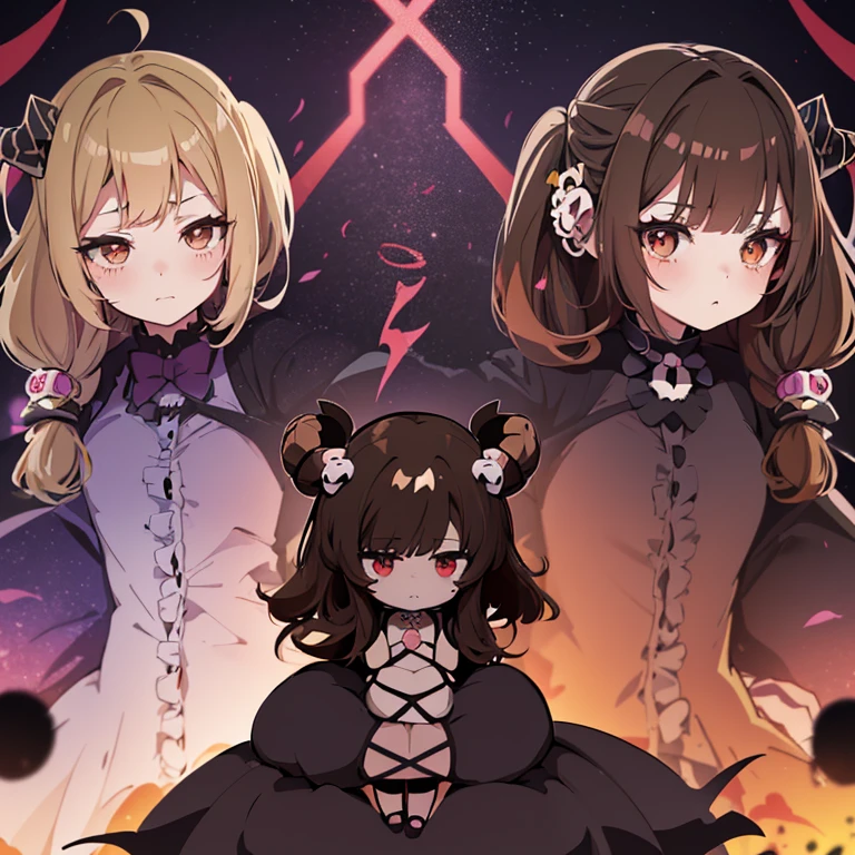 Anime girl with horns and a dress with a skull on it, ((light brown hair))(li in dress, gothic maiden anime girl, cute anime waifu in a nice dress, anime moe artstyle, anime girl wearing a black dress, nightcore, (anime girl), anime style 4 k, little curvy , high quality anime art style, anime girls, demon anime girls