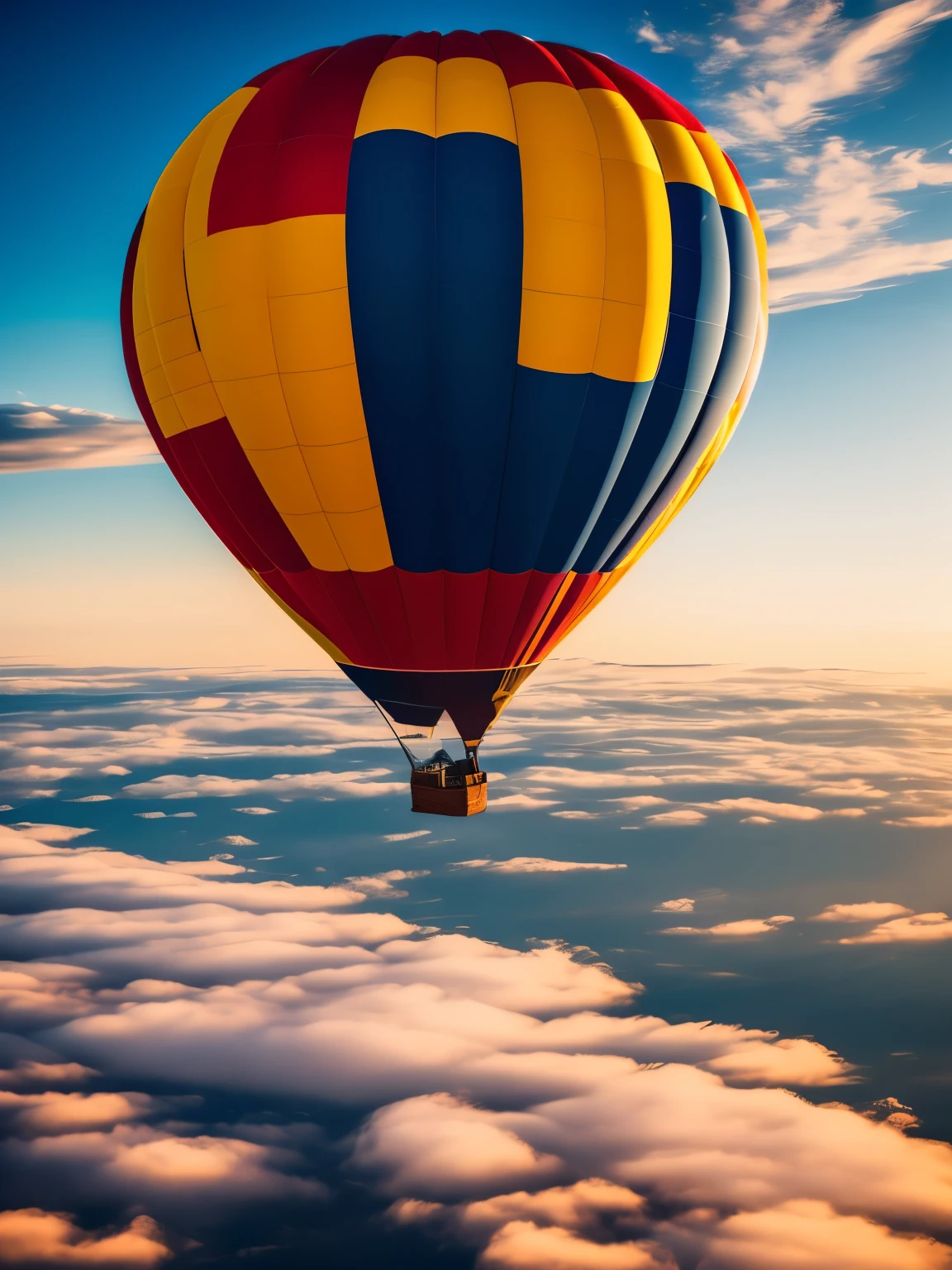hot air balloon, floating over earth, ultra detailed, high quality, 8k resolution, zoom out