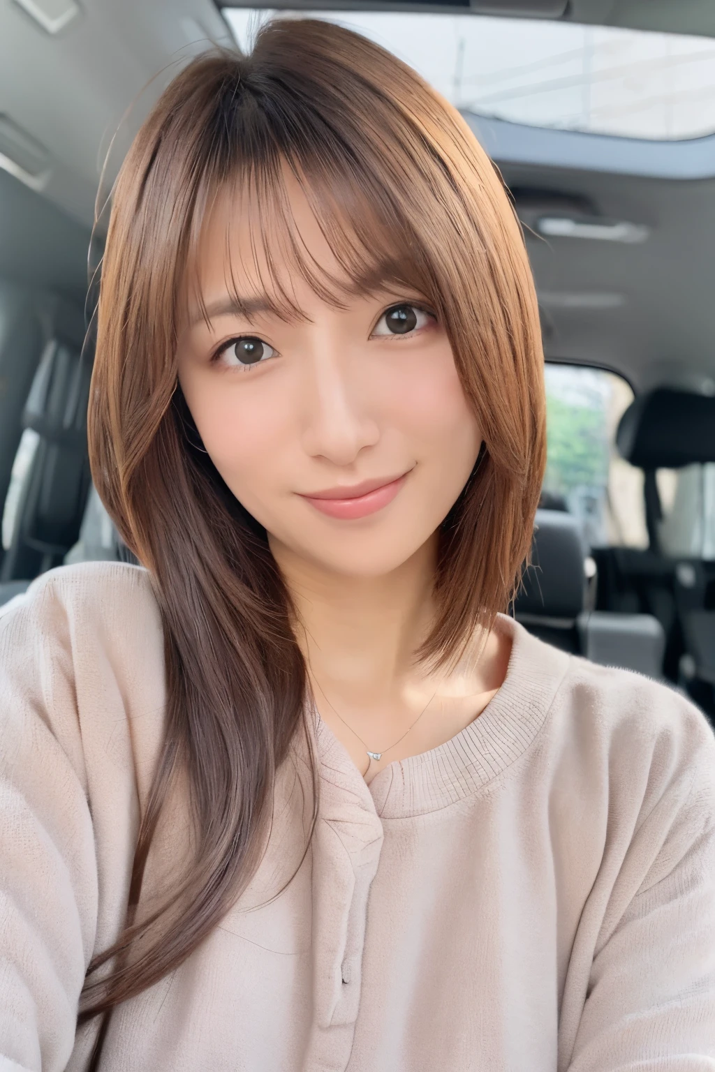 ((Best Quality, 8K, Masterpiece: 1.3)), 1 Girl, Skinny Japanese woman, 30 years old, Slim Abs Beauty: 1.3, (Hairstyle Brown Hair Shortcut, Big: 1.2), Dress: 1.1, Super Slender Face, Delicate Eyes, Double Eyelids, Smile, Home, Raw Photo