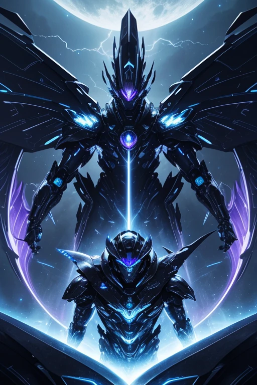 a futuristic three headed blue glowing eyes robotic silver scaled giant serpent with giant wings, universe, highly detailed, purple wind, ethereal lightning, sharp focus