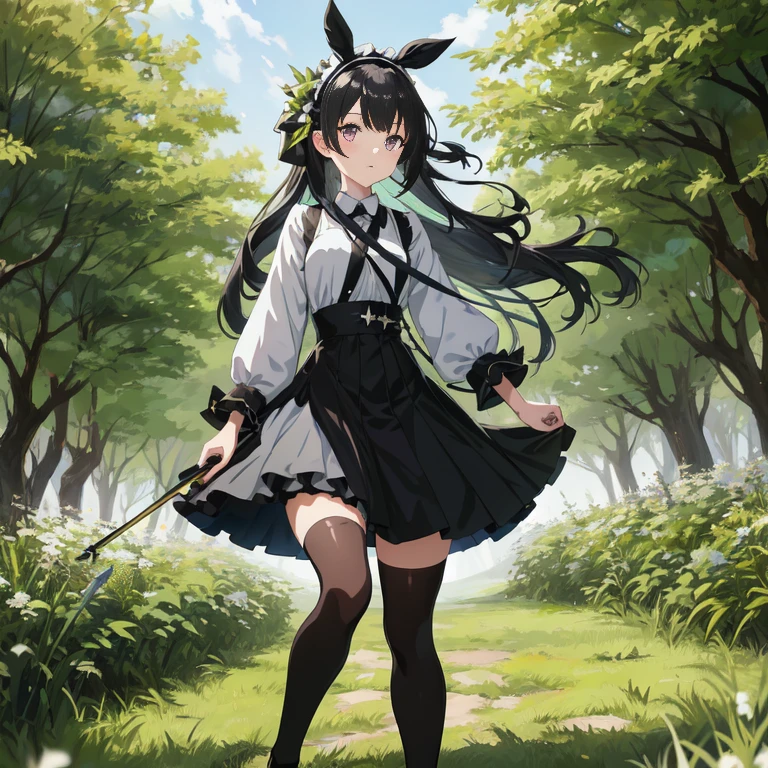 anime girl in a black and white dress walking through a forest, anime moe artstyle, anime girl wearing a black dress, a maid in a magical forest, official art, rin, anime lush john 8k woods, anime style 4 k, noire, from girls frontline, official artwork, anime art wallpaper 8 k, official character art, girls frontline style