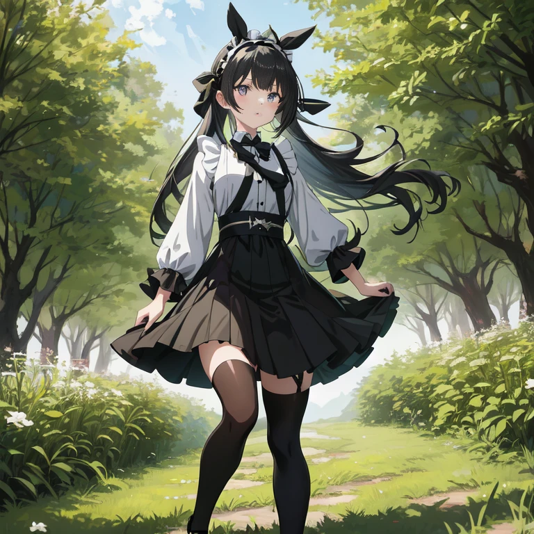 (Ultra-detailed), Masterpiece, hiquality, 1girl, hairlong, Petite, short dress, blown by the wind, You can see the panties, in full height, Photos from a long distance, smug, In the bamboo forest,