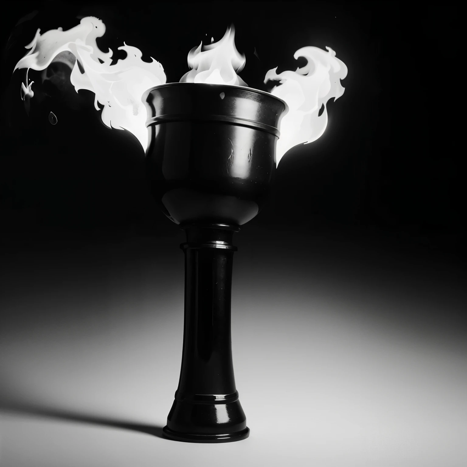black and white traced drawing of a refined torch with black background