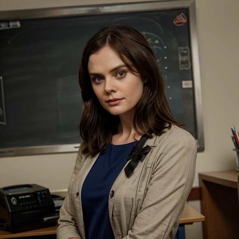 Emily Deschanel dressed as a natural sciences teacher