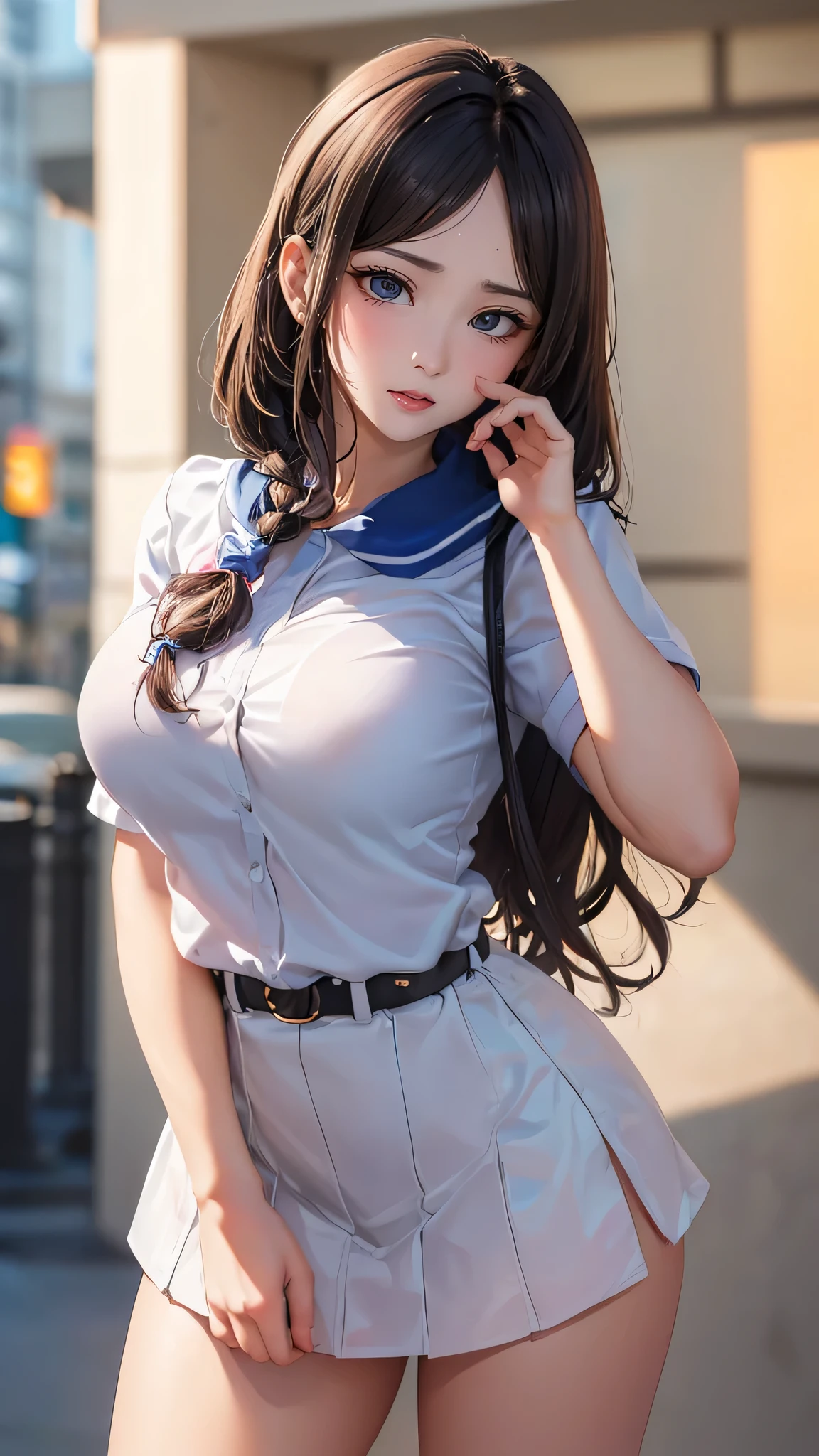 high school girl,(random pose),(Thin type),(large breasts),(random hairstyle),(Highest image quality, (8K), Ultra-realistic, Best Quality, High quality, High Definition, high quality texture, high detailing, Beautiful detailed, fine detailed, extremely details CG, Detailed texture, realistic representation of face, masterpiece, presence)