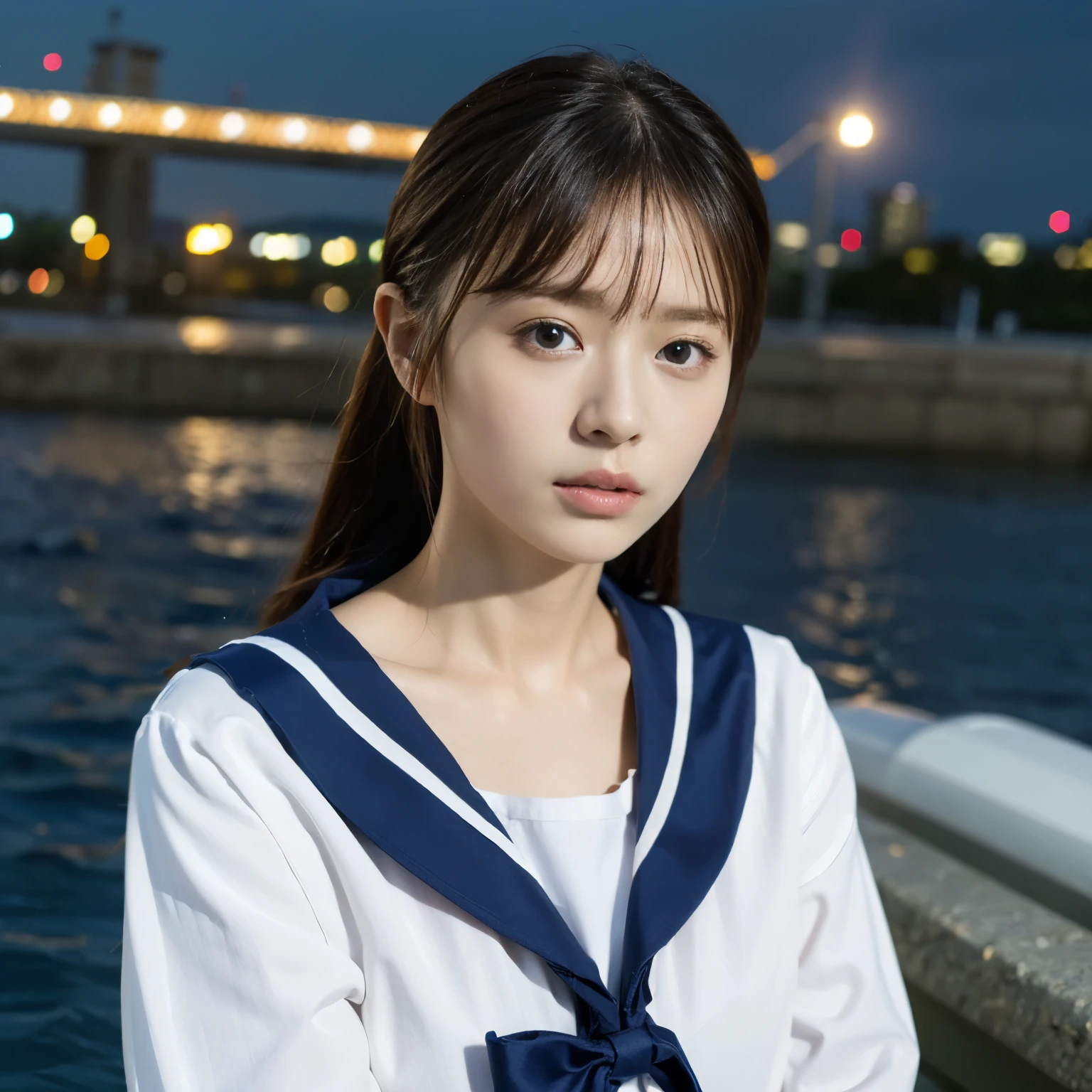 (highest quality、4k、8k、High resolution、masterpiece: 1.2)、Super detailed、(Real、Photorealistic、Photorealistic: 1.37)、Beautiful young woman、High Tech City、Shining neon lights、((Sailor suit:1.35))、ＩCharacter balance