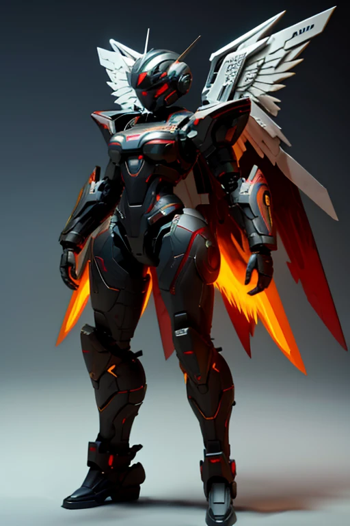 machine, automaton, military, robot, soldier, communist, solo, simple background, humanoid, Russian, soviet, two eyes, circular eyes, tubing, dark, feminine, flat-chested, black armor, tubing, helmet tubing, chest tubing, no breasts, flat chest, solo, wings, mech, angel, tall, massive, titan, large wings, pilot, aircraft,