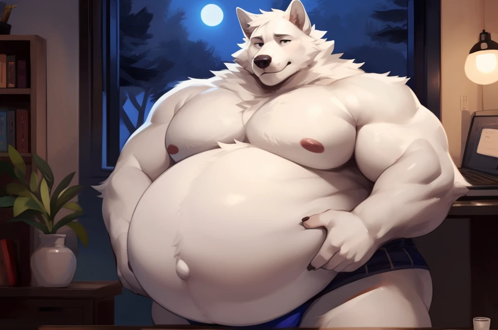 4k ultra quality, 4k full body view,ultra high detailed body,blue skin fur,male,wolf detailed body, detailed belly, white belly fur,Mpreg wolf, wide chubby face, overweight male, chubby belly, big belly, ((round belly)), obese belly, (enormous belly), ((ultra enormous body)), massive belly, massive body, big musclegut, massive,(wide body), massivegut, massive body, massive belly, (enormous gut),Mpreg, pregnant belly, pregnant gut,enormous belly, male, bulge by mystikfox61, by glitter trap boy, by bebebebebe,by morethreedee, by seibear,shirtless,small penis,e,size deference,warm atmosphere,forest,night,standing,posing,nervous face