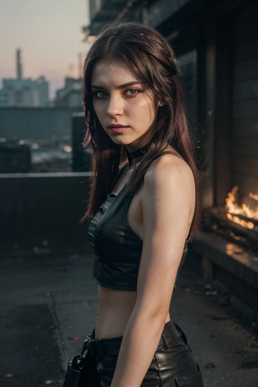 ((Best quality, 8k, Masterpiece: 1.3)), ((5120x1440)), Sharp focus: 1.2, Full body, 2 girls, girl1= black hair, girl2= pink/orangehair, Zombie apocalypse, cuts on arms, blood, scratches, smokey atomsphere, backdrop of city burning, girl1=baseball bat, girl2= M4 assault rifle, muscles, cargo pants, body armor, looking at viewer, smoke in sky, Burning, depth of field, (special attention to skin detail:1.2), detailed leather texture, skin pores, spooky atmosphere, (pale skin), Adult, ((girl1=Eye makeup, pink Mascara)) ((girl2=black makeup, black mascara)),Photorealism, Taken with, Canon EOS 4000D DSLR Hyperrealistic, ((portrait, close to camera)) Hyperrealistic, splash art, concept art, mid shot, intricately detailed, color depth, dramatic, 2/3 face angle, side light, colorful background