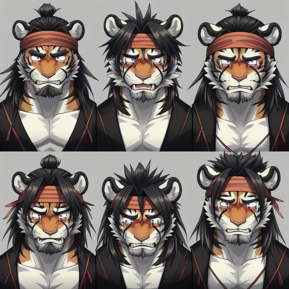 Masterpiece,Best quality,1boys,(Huai_Tianpei),Solo,Muscular male,hi,It's nothing,8K HD,Extreme detail,Detailed background,Masterpiece,Muscular,muscular anthro,aged up,view the viewer,hair-bun,Beard,Sideburns,Open clothes,Chinese clothes,Claws,Thick eyebrows,Orange body,Facial hair,Tiger tail,Brown hair,Headband,Tiger ears,Tiger Boy,Medium hair,Upper body,empty eyes, hollow eyes, constricted pupils, aqua eyes, crying with eyes open, streaming tears, sad smile, forced smile, sobbing, depressed, , frustrated, envy, despair, confused, expressionless eyes, facing another, fang out, yandere, laughing, endured face, surprised, heavy breathing, full blush, flustered, ear blush, turn pale, nervous smile, shaded, jealous, tearing up, crying, pain, sad, chiaroscuro, first-person view, anatomically correct, super detail, high details, award winning, high quality, highres, best quality, ccurate, masterpiece, UHD, retina, 1080P, HD, 16k,Begging viewers not to leave, Emotional breakdown, Kneeling on both knees, Hold the viewer's hands with both hands, Humble, Pitiful, crazy, crazy, sad, sad, crying, crying, tearing up, tearing up, scared, scared, gloom (expression), gloom (expression), jealous, jealous, nervous, nervous, nervous smile, nervous smile, turn pale, turn pale, shaded, shaded, expressions, expressions, unconscious, unconscious, flustered, flustered, full blush, heavy breathing, heavy breathing, surprised, surprised, endured face, endured face, glint, glint, yandere, yandere, fang out, chin grab, chin grab, confused, despair, despair, envy, envy, expressionless eyes, expressionless eyes, frustrated, frustrated, , , panicking, panicking, worried, worried, forced smile, forced smile, sobbing, sobbing, depressed, depressed