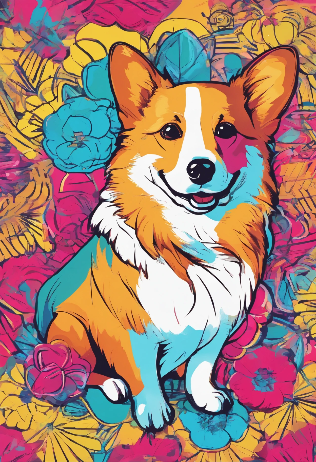 Cute corgi, T-shirt design，vectorial art,fondo blanco, perfil, sticker, Fondo blanco limpio, vector profesional, High detail,