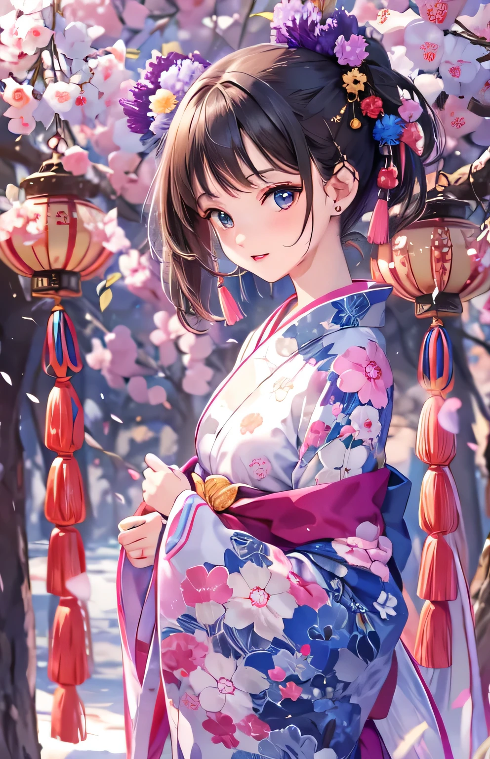 ((highest quality)), ((masterpiece)), (Get used to it), Perfect Face , Adult female , yukata , Summer festival , wind chimes ,