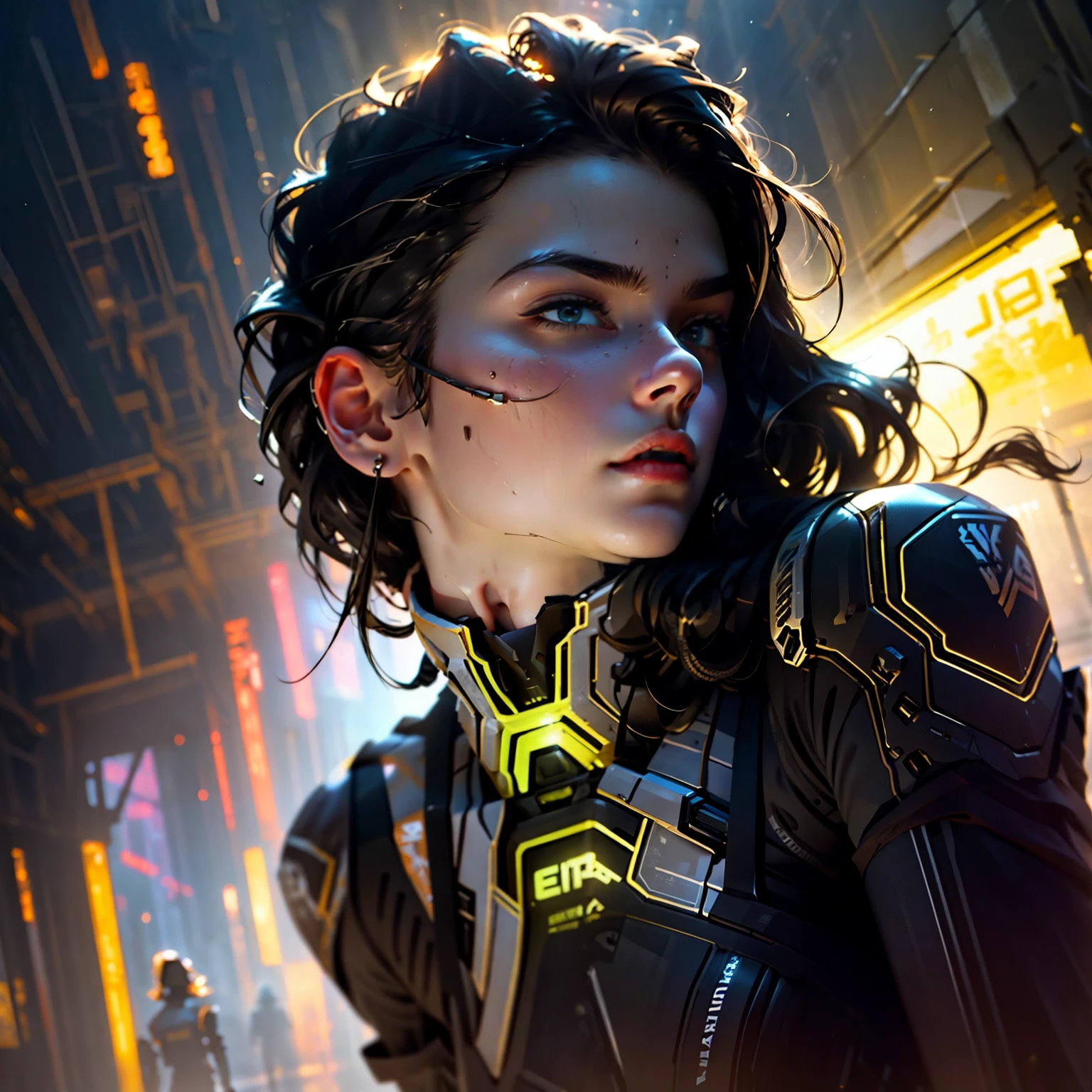 ultra detalhe, high resolution, ultra detalheed, melhor qualidade, Incredible, Maximum quality, unidade de papel de parede CG 8k extremamente detalhada, cinematic lighting, Ciberpunk, Ciberpunk, homem lindo e delicado, androgynous body with smooth curves, roupas brancas, Neon amarelo