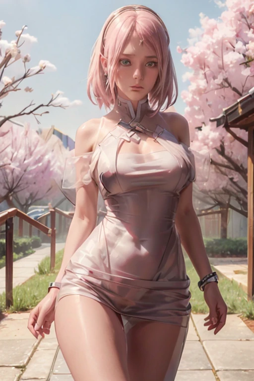 cowboy shot, (black wings:1.2), very long hair, side ponytail, choker, holding, off shoulder, (white dress:1.3), transparent white jacket,halo,show full body pic, wearing pink high heels,