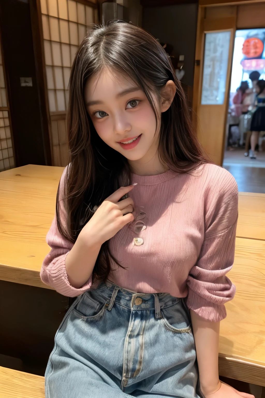 Sitting on bed wearing a sweater, colorful pastel, cute colorful adorable, wearing a baggy pajamas, lofi-girl, young and cute girl, Bright pastel colors、Pastel and fluffy room、Pastel beds、