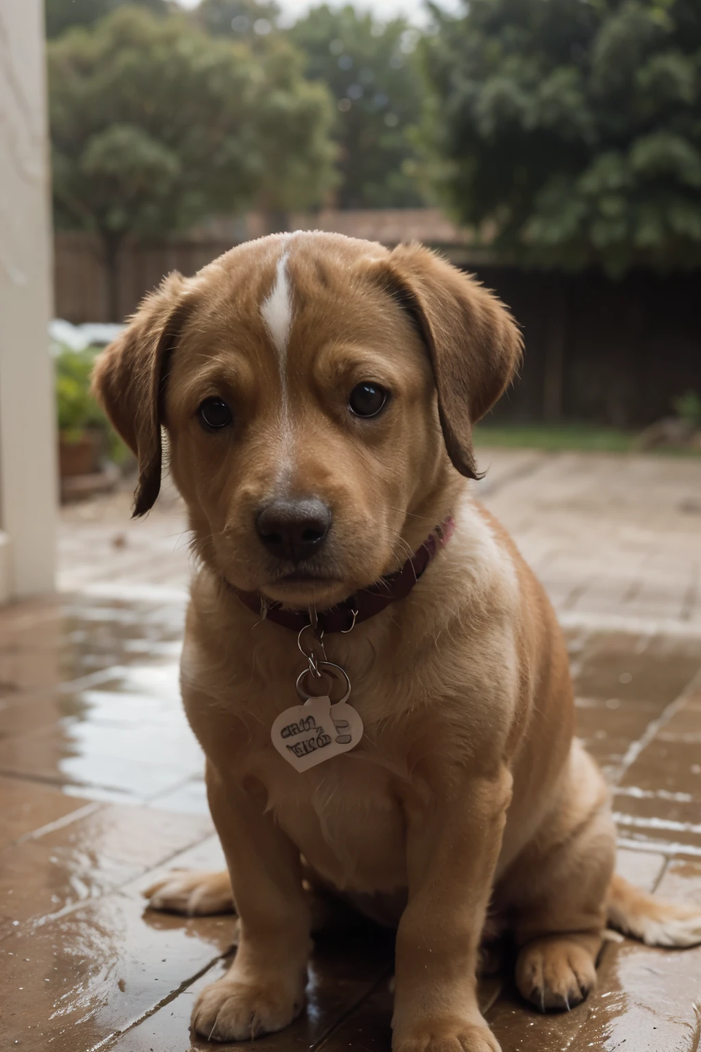 ((Mejor calidad)), ((obra maestra)), (detallado), cara perfecta un cachorro triste en medio de la lluvias 