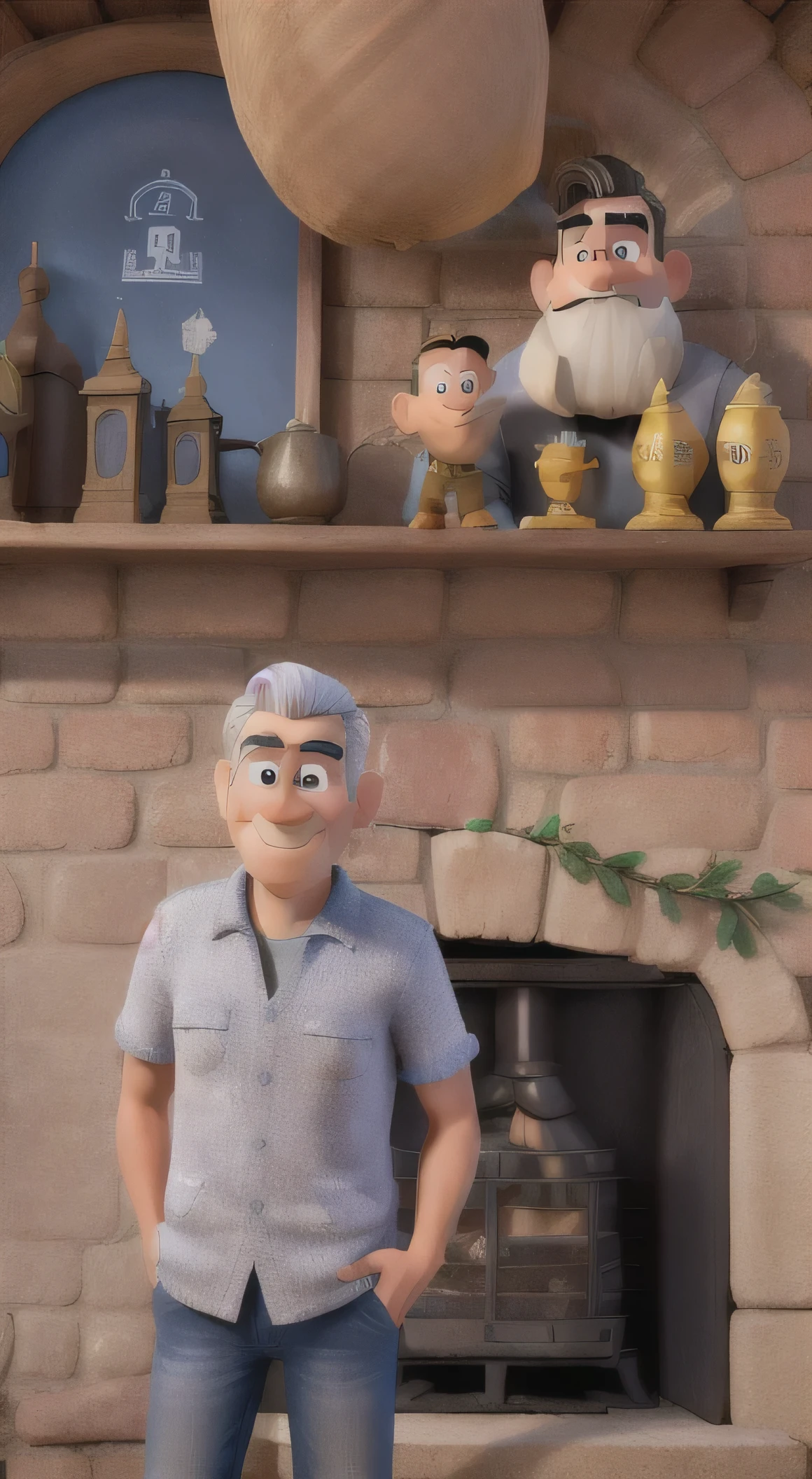 Homem mais velho, cabelo branco, estilo disney pixar, melhor qualidade, alta qualidader