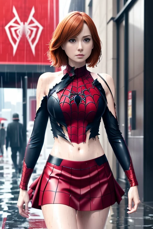 Karen Gillan、マーベル・コミック映画のPoster, Very beautiful, movies about spiderman, sexy, whole body, I'm wearing a skirt、premiere date, Poster、belly buttonを突き出す、new york、she's wearing a torn spiderman suit,the suit is torn、wearing a skirt、 red and black color scheme,dynamic、masterpiece、highest quality、Ultra-detailed、Very detailed、A delicate and beautiful shine、超A high resolution、Cinematic,Break,Breakdrop,(Torn clothes:1.5), (Wet clothes:1.4), Bare shoulders,Real Rain,Wet Hair,belly button、Exposing Skin、sexyな肩を見せてる