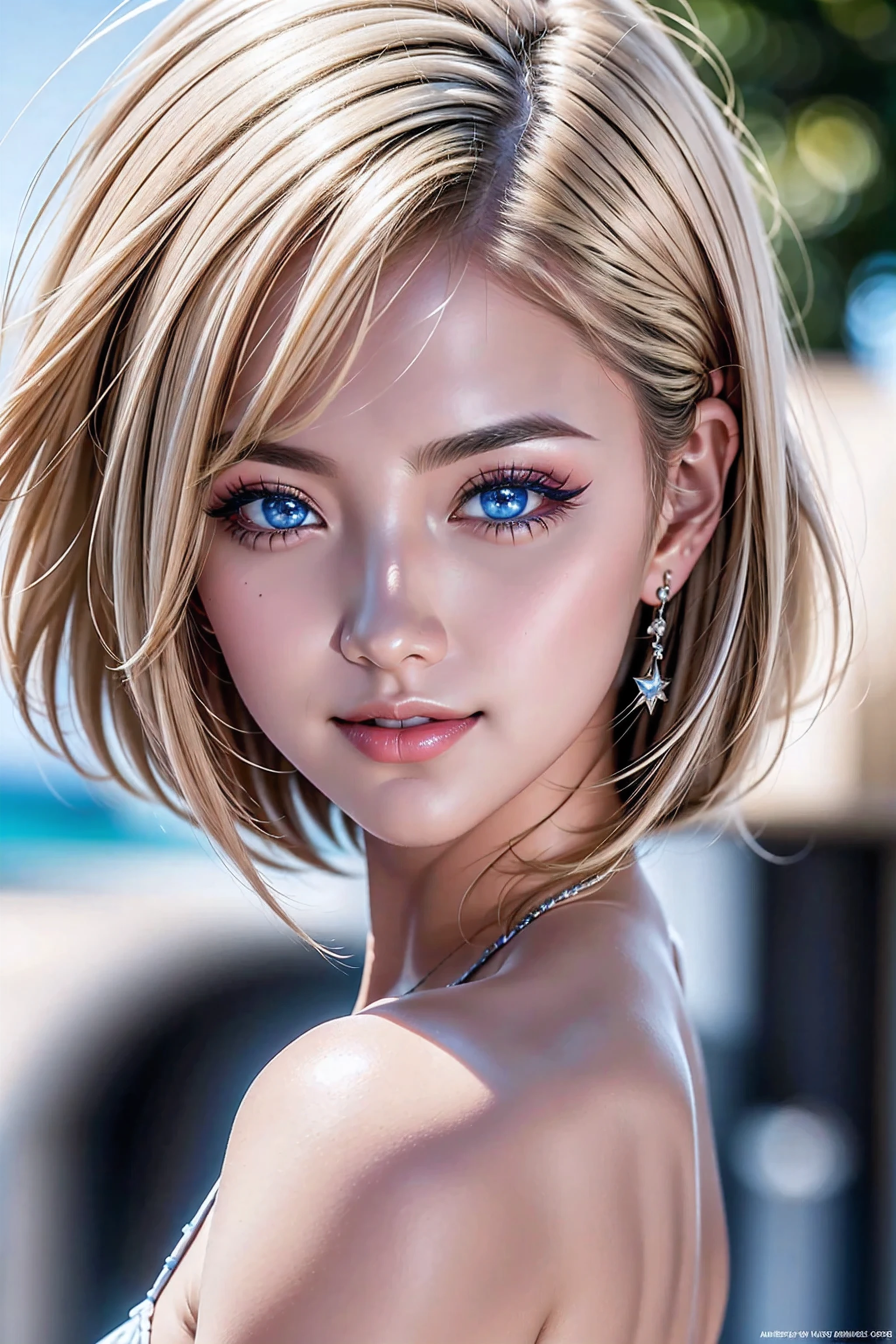 {{masterpiece, best quality, extremely detailed CG, unity 8k wallpaper, cinematic lighting, }}, Sony α7, wide frame, South Pacific, during war with Asian powers, wind blowing on Aegis ship, 1 Girl, Full Body, smile, she is a US Navy sailor, Caucasian, 20 Years Old, Smile, Blonde Hair, Short Bob, blue eyes , long eyelashes ,