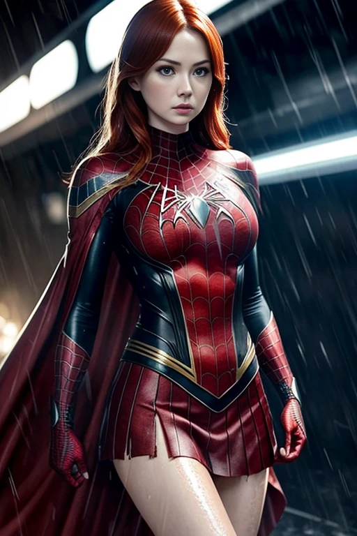 Karen Gillan、マーベル・コミック映画のPoster, Very beautiful, movies about spiderman, sexy, whole body, I'm wearing a skirt、premiere date, Poster、belly buttonを突き出す、new york、she's wearing a torn spiderman suit,the suit is torn、wearing a skirt、 red and black color scheme,dynamic、masterpiece、highest quality、Ultra-detailed、Very detailed、A delicate and beautiful shine、超A high resolution、Cinematic,Break,Breakdrop,(Torn clothes:1.5), (Wet clothes:1.4), Bare shoulders,Real Rain,Wet Hair,belly button、Exposing Skin、sexyな肩を見せてる