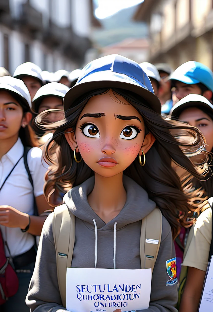 Sofia, Ecuadorian university student protesting for cleaner and more transparent politics in Quito
