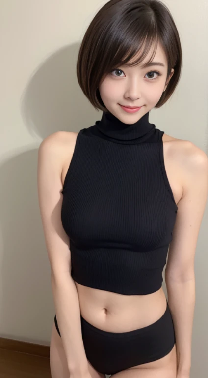 Pieces fly、highest quality、An illustration、Super quality、Are you okay、High resolution、8k wallpaper、Perfect dynamic composition、(((Whole Body Ezbian)))、((From below))、Cute 20 year old girl、Beautiful face in every detail、Small and cute eyes、Fine skin、Blushed、shy、(Shortcuts:1.3)、(Short brown hair)、Bobcut、chest inside、bold sexy pose、smile、(Sleeveless、exposing the navel、Fitted turtleneck)、Hot Pants String Street、Small breasts、Between the legs、Small Ass、thin butt、Please generate on the eaves.、Narrow shoulders、In underwear、
