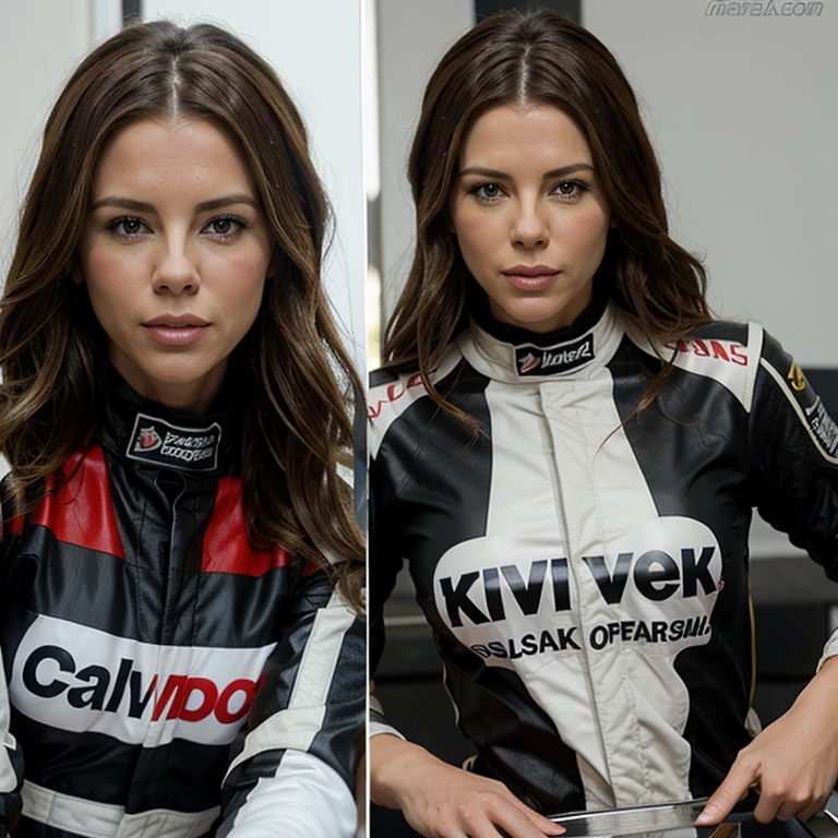 Kate Beckinsale dressed as a racing driver