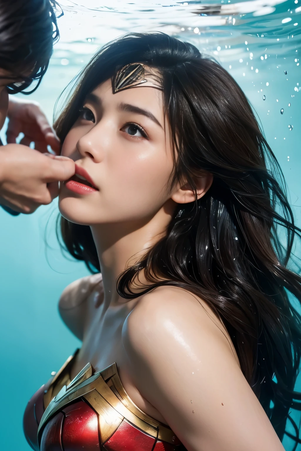 in water,perfect wonder woman costume,whole body,Having your head held down under water,Being submerged in a pool,Drowning in the pool,Face submerged in water,in waterに潜る,Submerge your face in water,In the pool,Inside the fountain,Soaked in water,Soaking wet wonder woman,sleeping face,Close ~ eyes,open your mouth,tired face,face of suffering,sleeping face,Soaking wet hair,Soaked Hair,wet body,fight the men,surrounded by men,,caught between men,Being licked by men,Intertwining with men, Attacked by men,assaulted by men,Being bullied by guys,being sexually abused by a man,Captured by a man,Being detained by a man、touch your face,、Hair is pulled hard,My head is grabbed,Grab my head,brown hair, masterpiece、beautiful girl、fine 目、puffy eyes、highest quality, 超High resolution, (reality: 1.4), movie lighting,super beautiful、beautiful skin、(超reality的な)、(High resolution)、(8K)、(very detailed)、(beautiful and fine 目)、(Super detailed)、 detailed face、slanted bangeshi hair、brown hair、20-year-old、Wonder Woman Cosplay